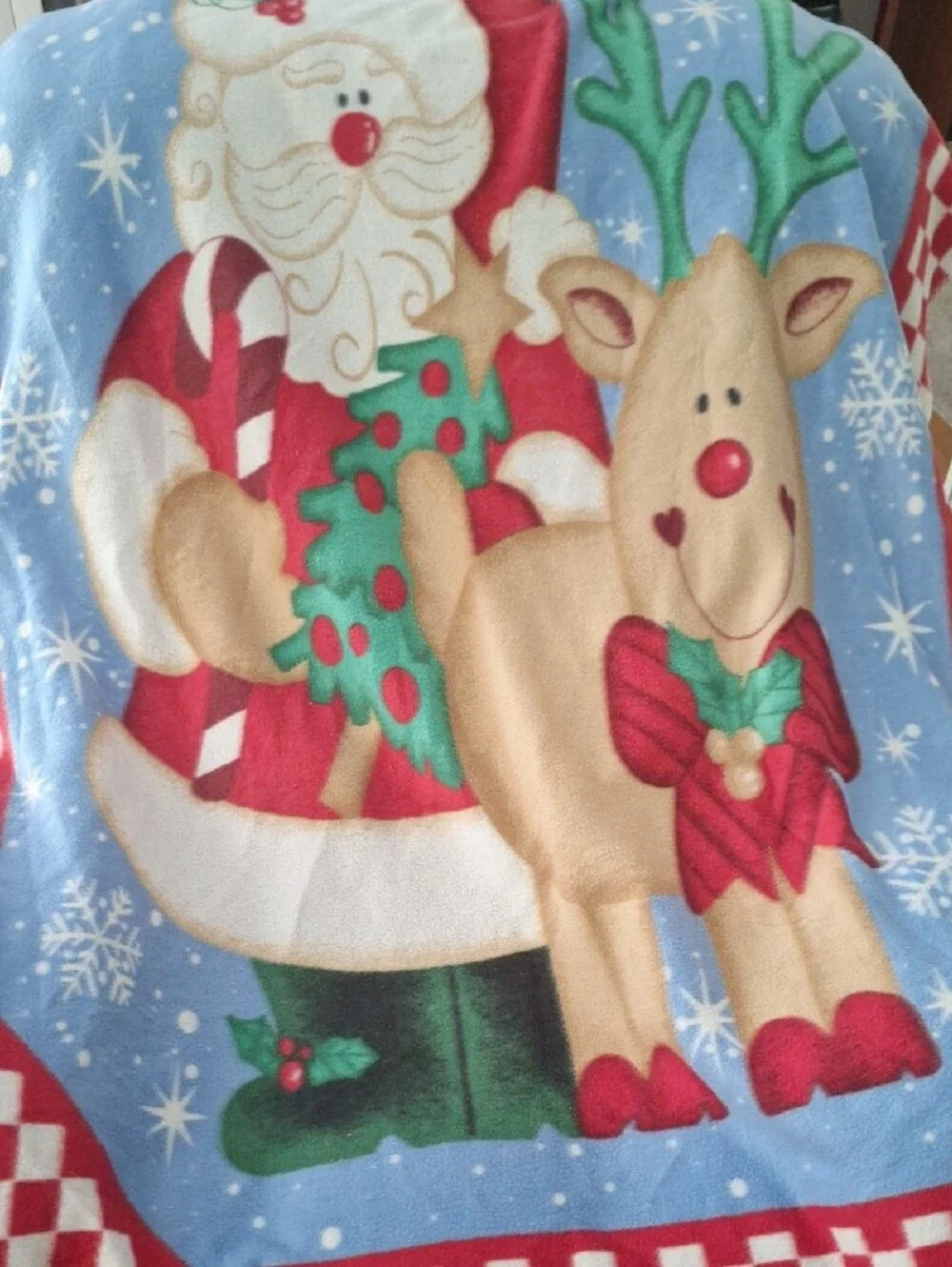 Festive Santa Fleece Throw Blanket - Red, White, Green 50x70 Inches